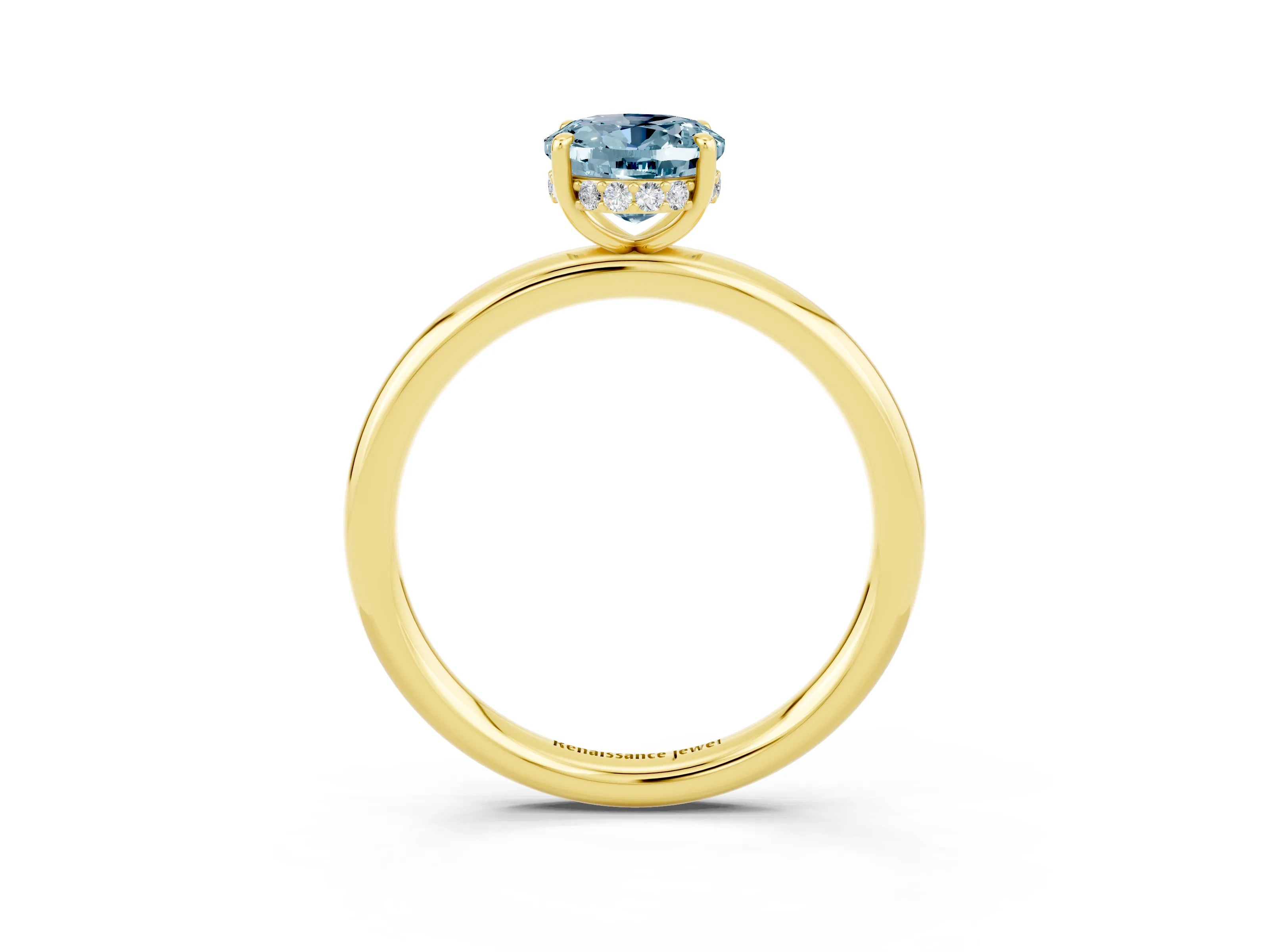 Yellow gold Oval Cut Aquamarine Solitaire Ring with Thin Band and Four-Prong Setting_15