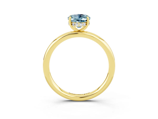 Yellow gold Oval Cut Aquamarine Solitaire Ring with Thin Band and Four-Prong Setting