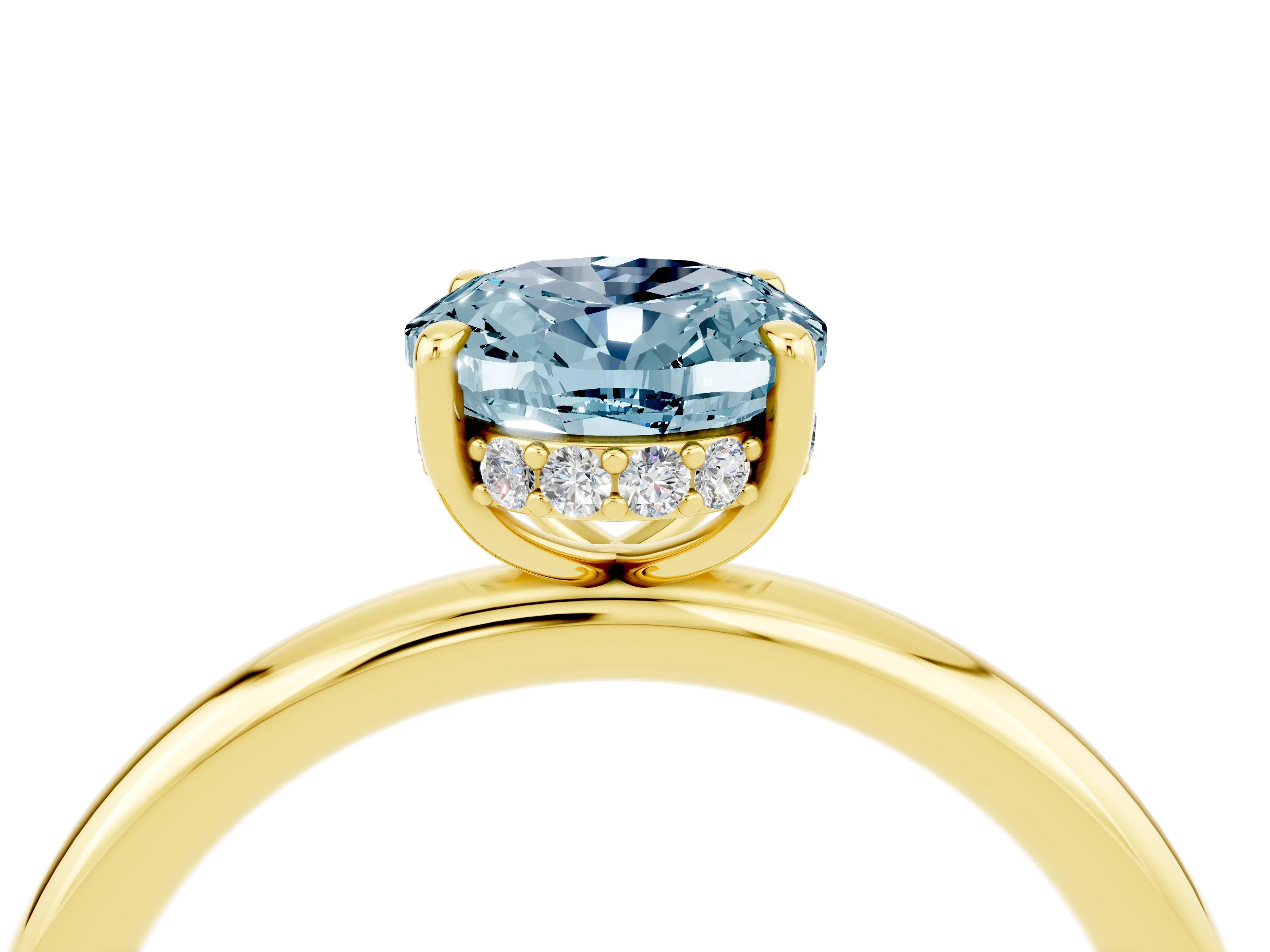 Yellow gold Oval Cut Aquamarine Solitaire Ring with Thin Band and Four-Prong Setting_16