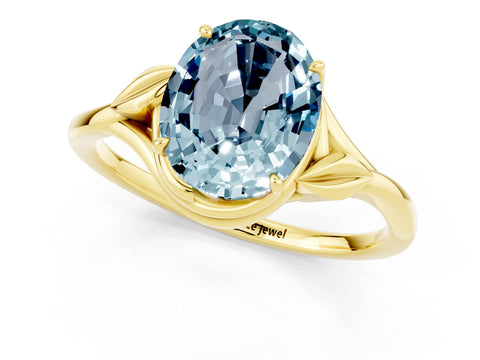 Yellow gold Oval Cut Aquamarine Solitaire Ring with Twist Band and Four-Prong Setting_25