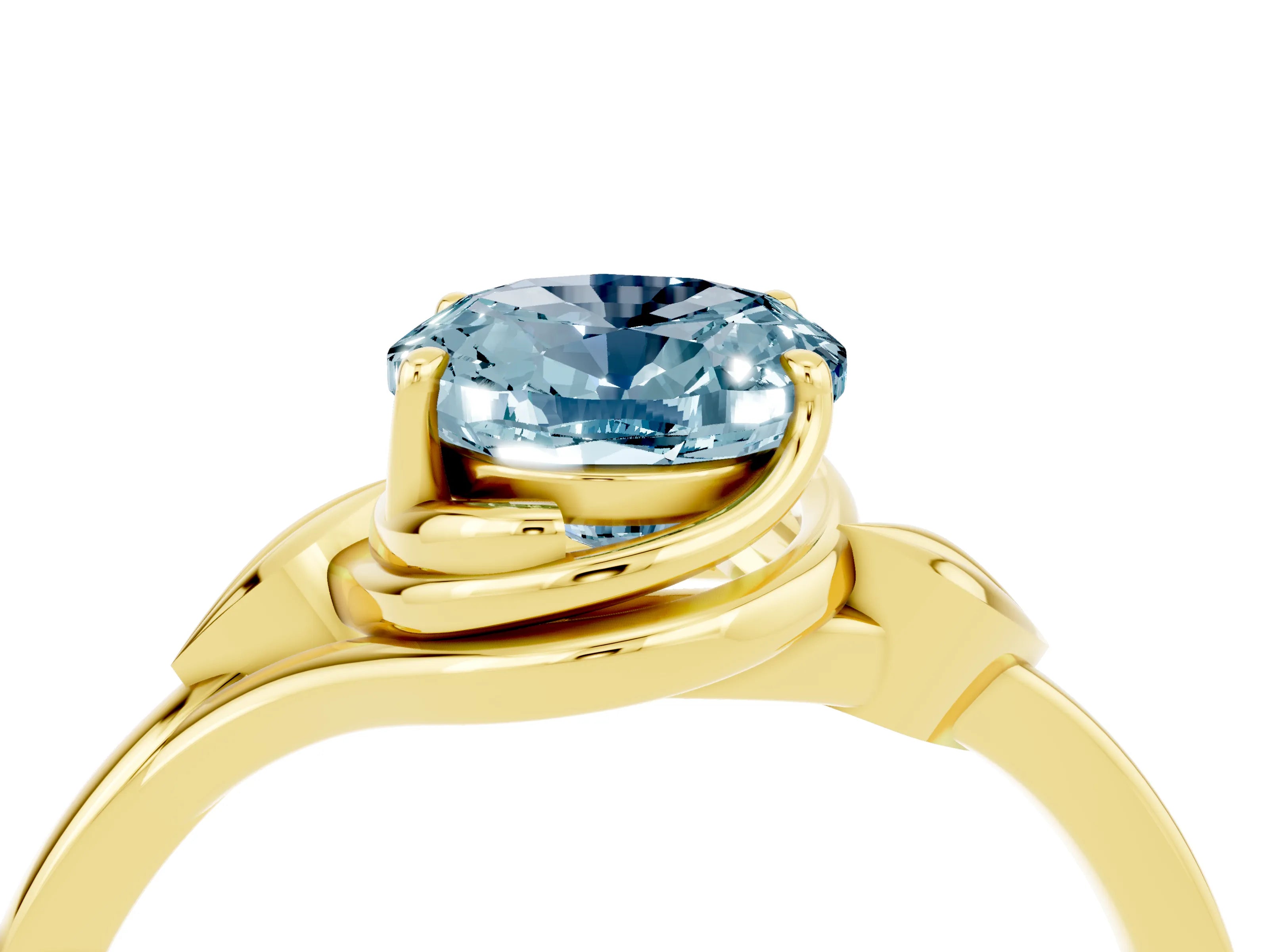 Yellow gold Oval Cut Aquamarine Solitaire Ring with Twist Band and Four-Prong Setting_28