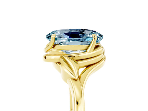 Yellow gold Oval Cut Aquamarine Solitaire Ring with Twist Band and Four-Prong Setting_29