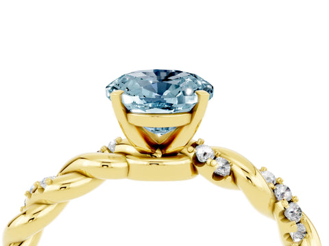 Yellow gold Oval Cut Aquamarine Solitaire Ring with Twisted Band and Pavé Accents_4