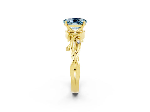 Yellow gold Oval Cut Aquamarine Solitaire Ring with Twisted Band and Prong Setting_2