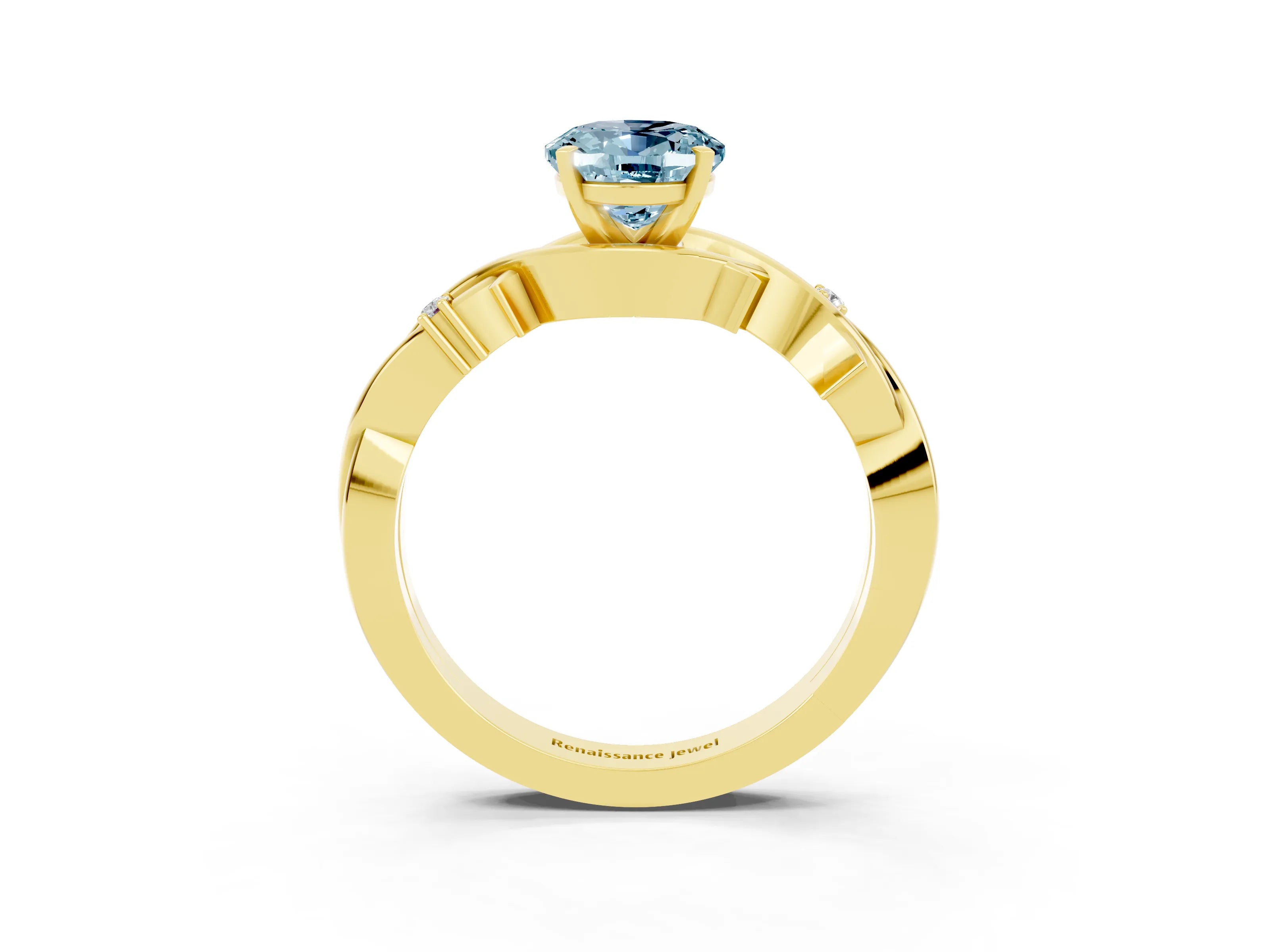 Yellow gold Oval Cut Aquamarine Solitaire Ring with Twisted Band and Prong Setting_3