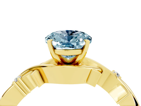 Yellow gold Oval Cut Aquamarine Solitaire Ring with Twisted Band and Prong Setting_4
