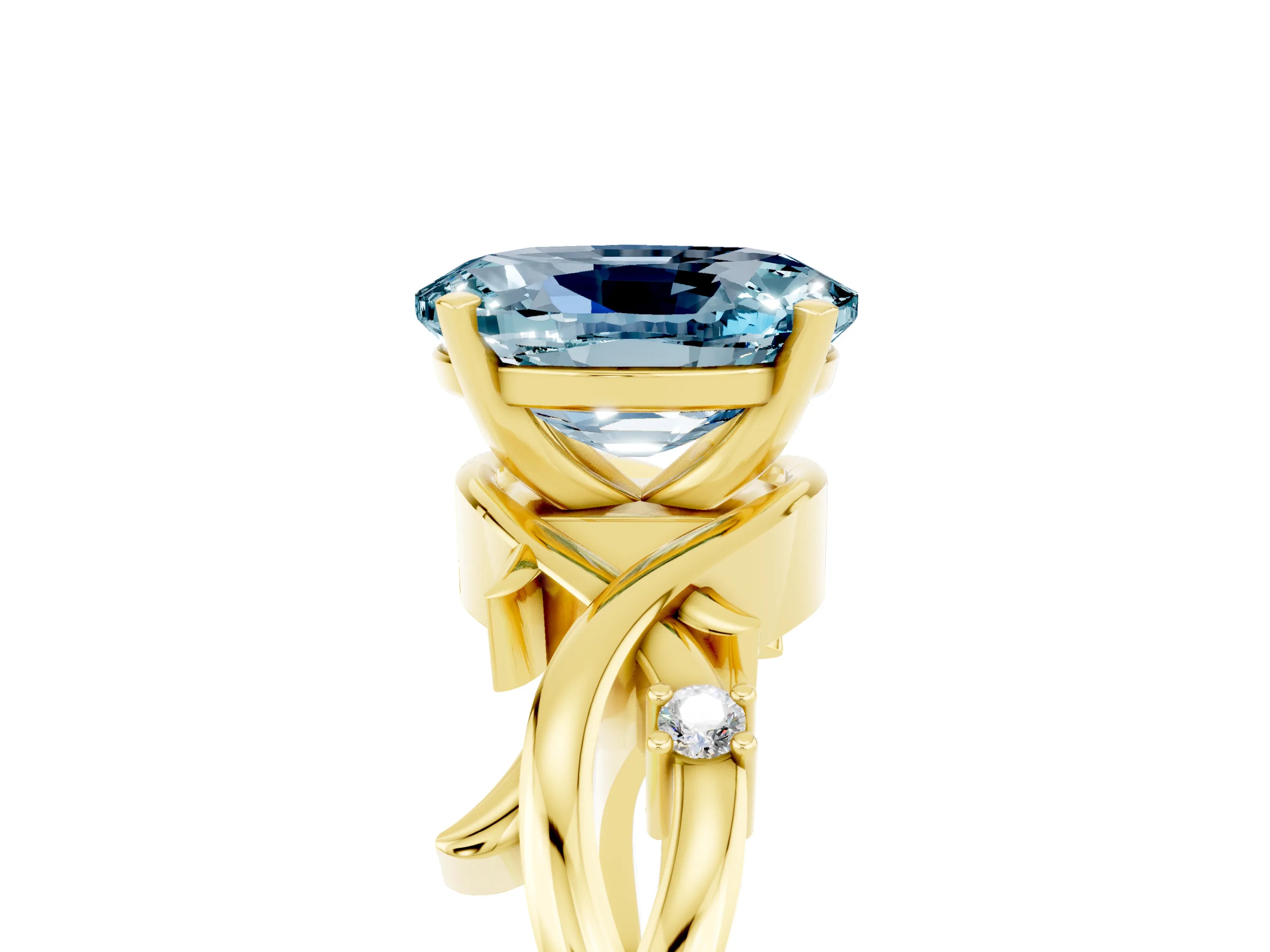 Yellow gold Oval Cut Aquamarine Solitaire Ring with Twisted Band and Prong Setting_5