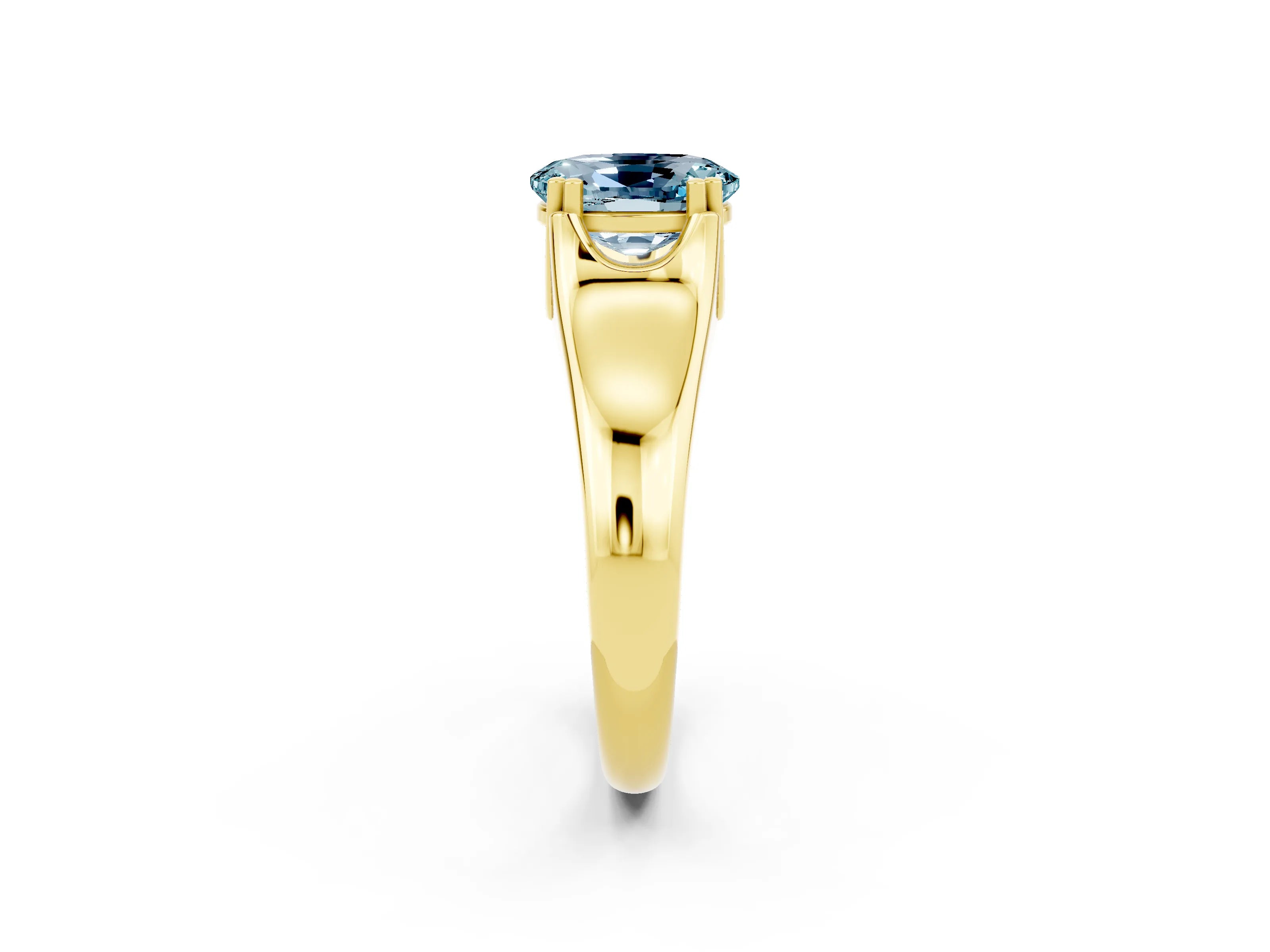 Yellow gold Oval Cut Aquamarine Solitaire Ring with Wide Band and Prong Setting_2