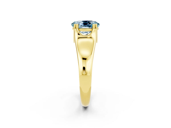 Yellow gold Oval Cut Aquamarine Solitaire Ring with Wide Band and Prong Setting