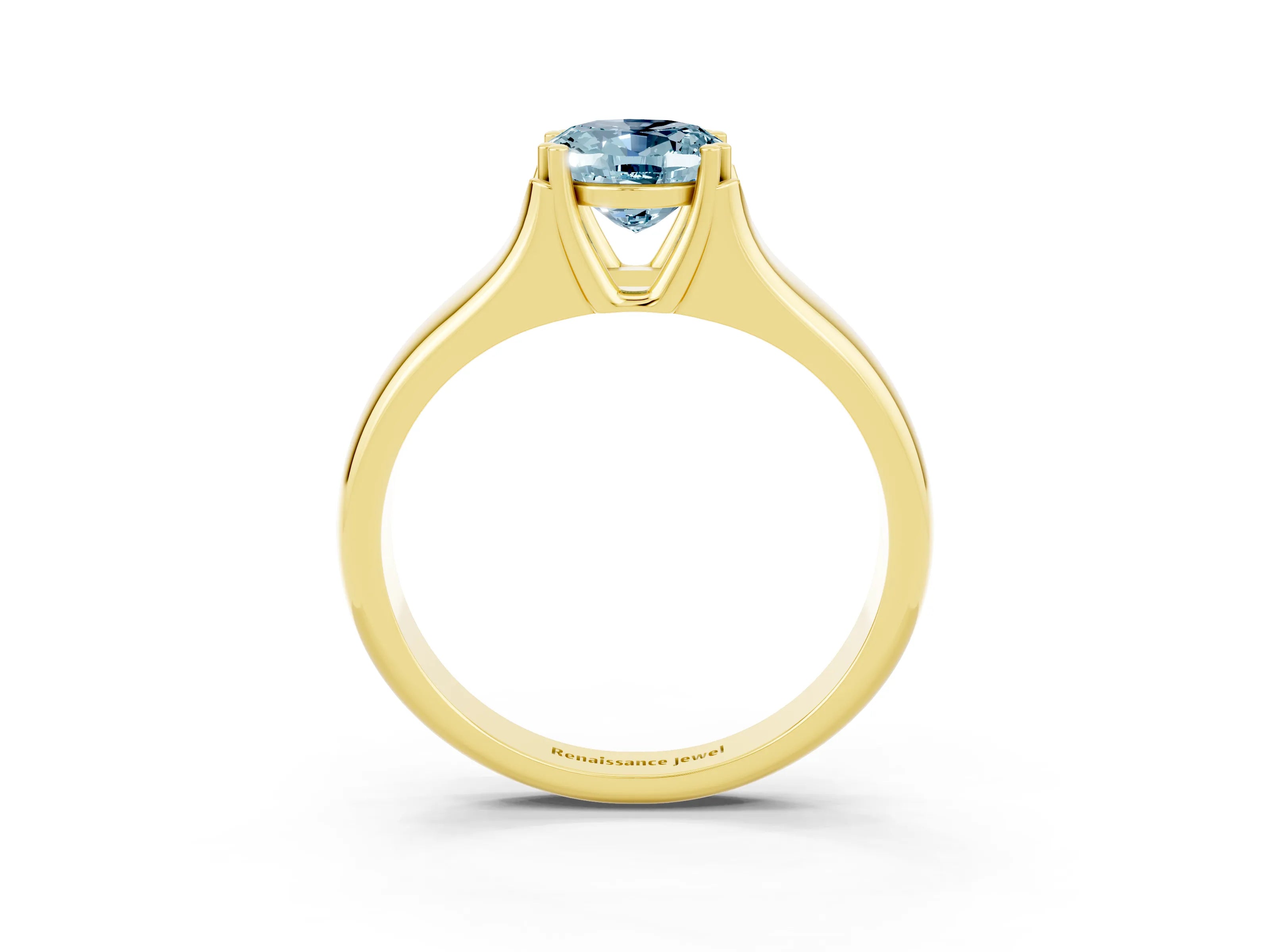Yellow gold Oval Cut Aquamarine Solitaire Ring with Wide Band and Prong Setting_3