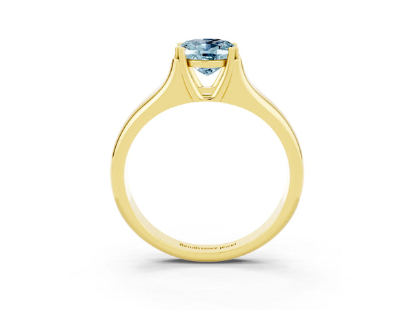 Yellow gold Oval Cut Aquamarine Solitaire Ring with Wide Band and Prong Setting