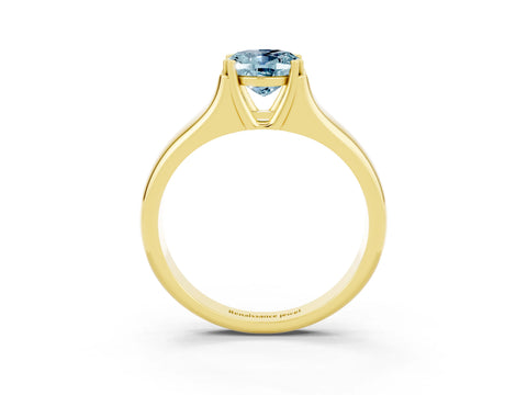 Yellow gold Oval Cut Aquamarine Solitaire Ring with Wide Band and Prong Setting_3