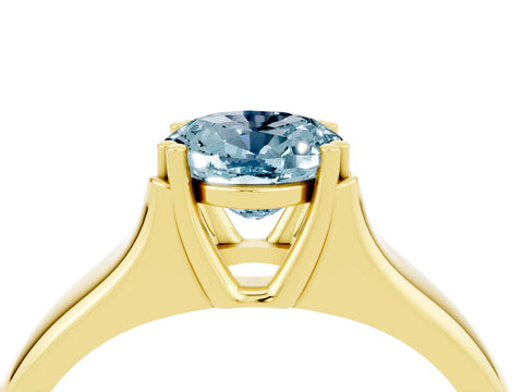 Yellow gold Oval Cut Aquamarine Solitaire Ring with Wide Band and Prong Setting_4