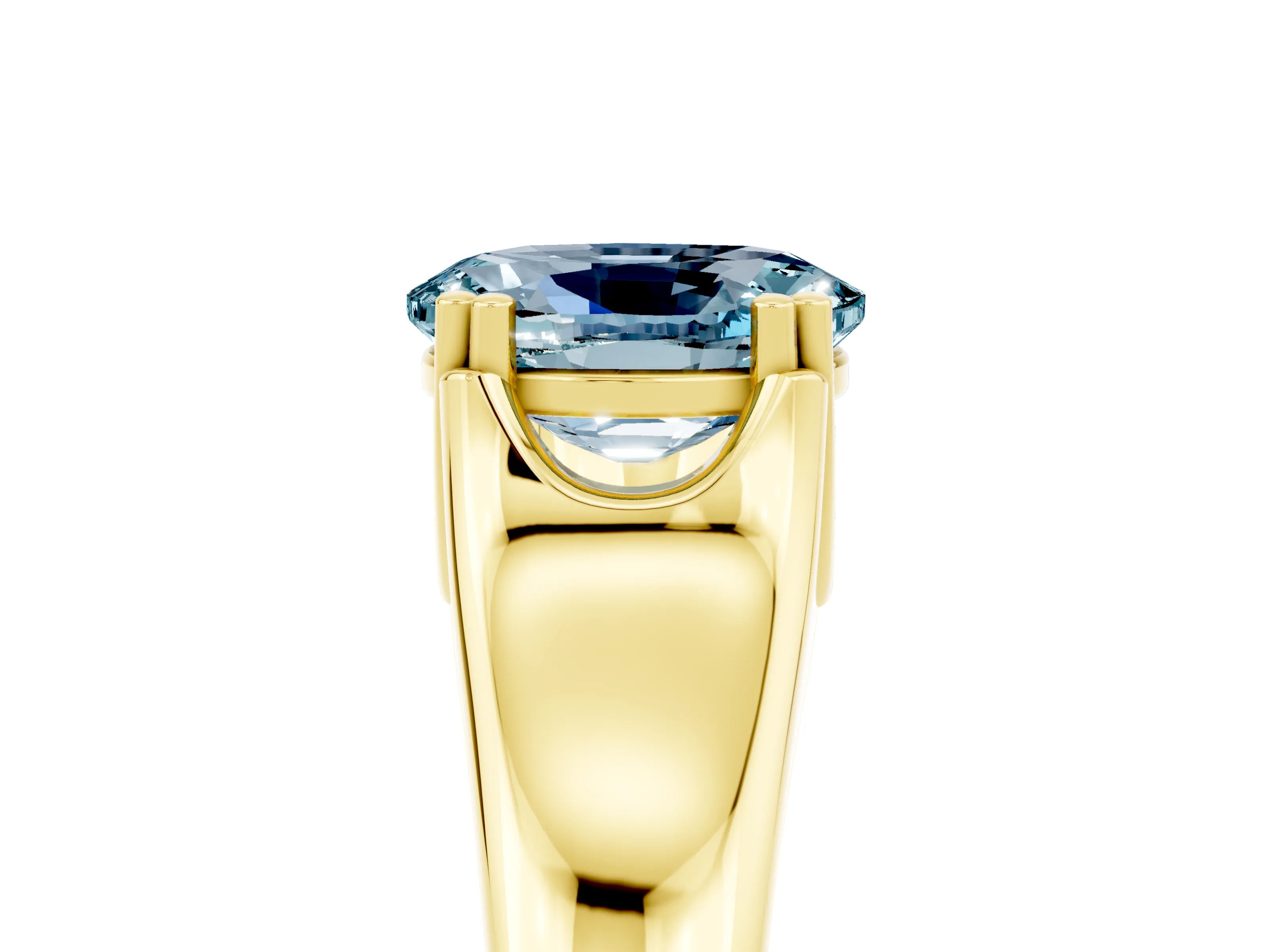 Yellow gold Oval Cut Aquamarine Solitaire Ring with Wide Band and Prong Setting_5