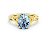 Yellow gold Oval Cut Aquamarine Solitaire Twist Band Prong Setting Ring_36
