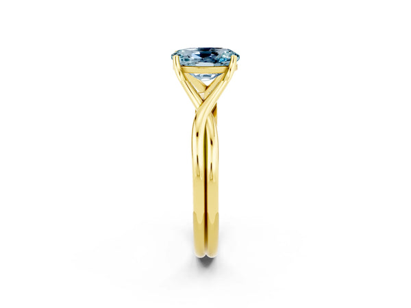 Yellow gold Oval Cut Aquamarine Solitaire Twist Band Prong Setting Ring