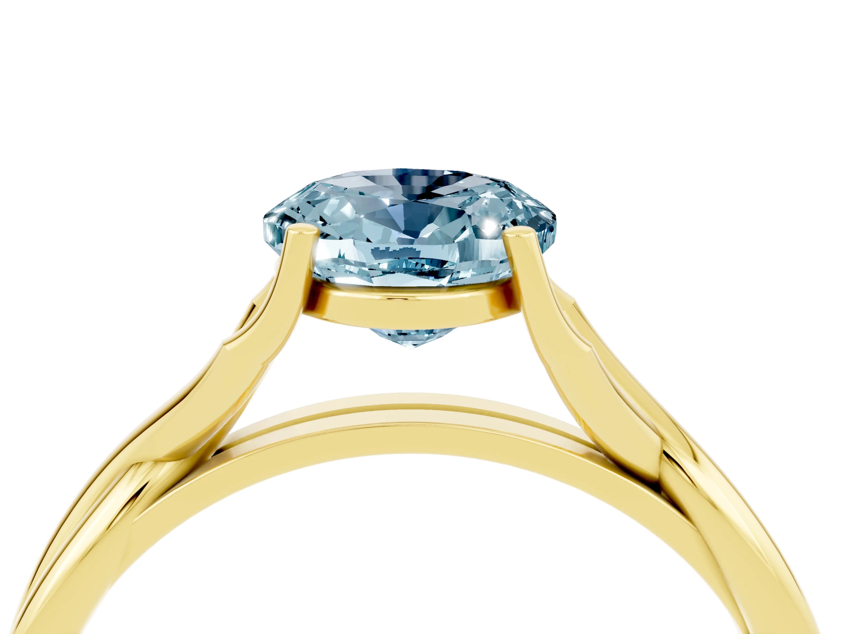 Yellow gold Oval Cut Aquamarine Solitaire Twist Band Prong Setting Ring_40