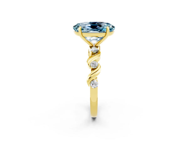 Yellow gold Oval Cut Aquamarine Solitaire Twisted Band with Round  Accents and Prong Setting