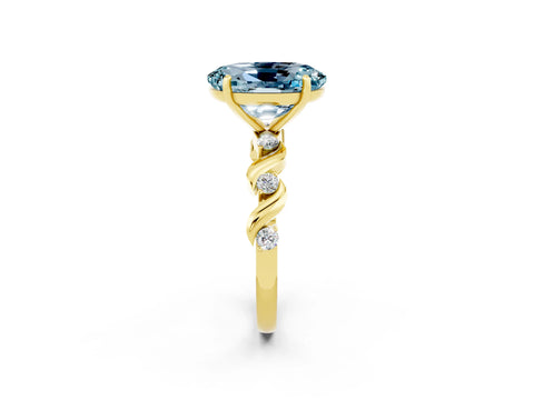 Yellow gold Oval Cut Aquamarine Solitaire Twisted Band with Round  Accents and Prong Setting_14