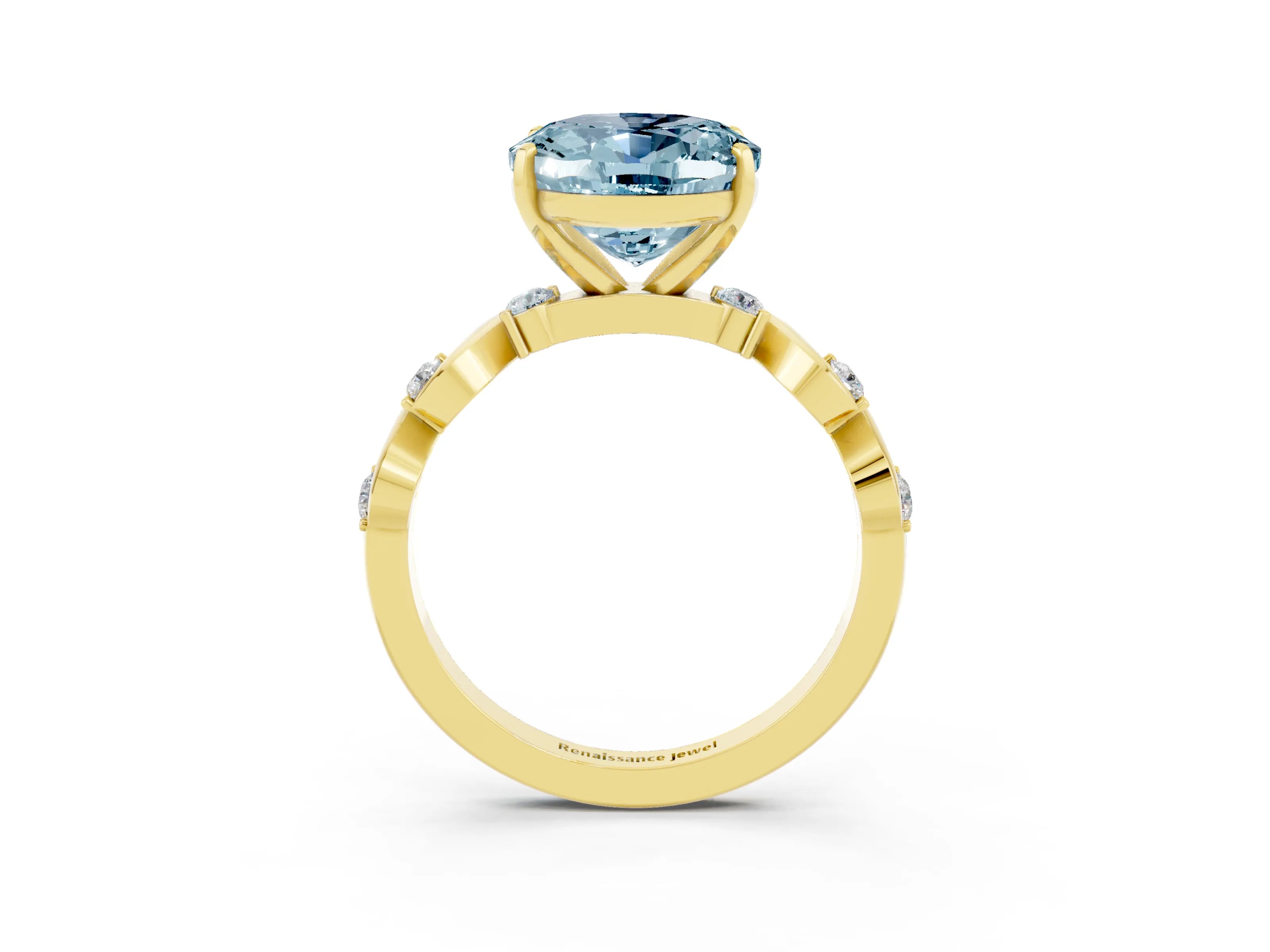 Yellow gold Oval Cut Aquamarine Solitaire Twisted Band with Round  Accents and Prong Setting_15