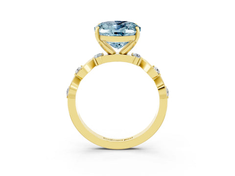 Yellow gold Oval Cut Aquamarine Solitaire Twisted Band with Round  Accents and Prong Setting_15