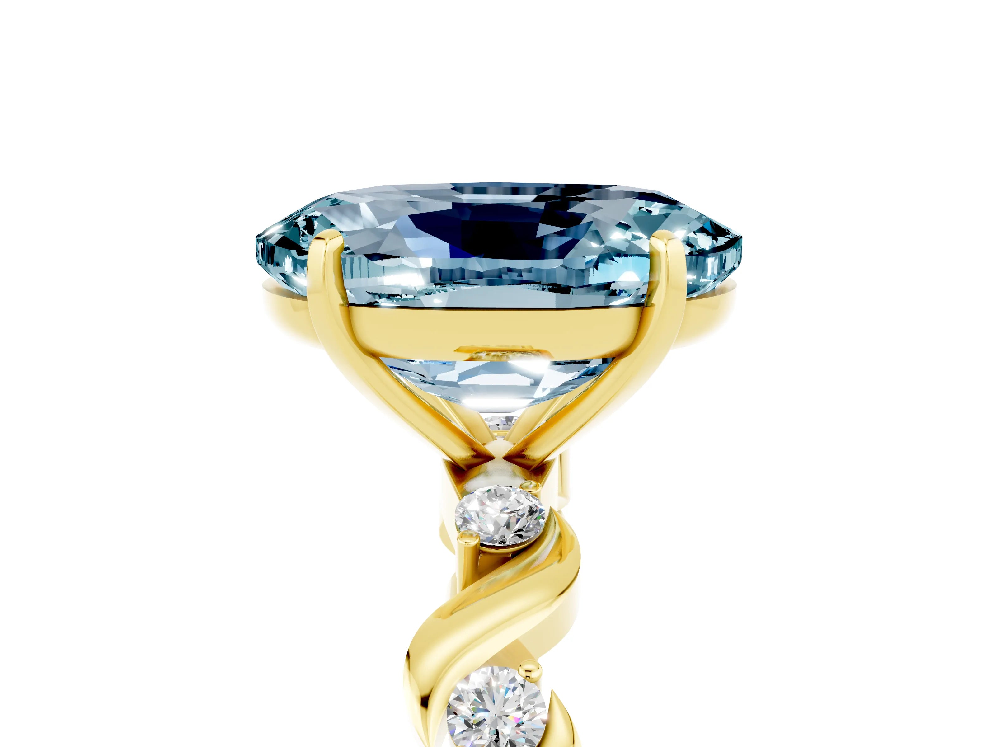 Yellow gold Oval Cut Aquamarine Solitaire Twisted Band with Round  Accents and Prong Setting_17