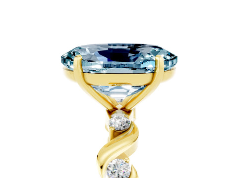 Yellow gold Oval Cut Aquamarine Solitaire Twisted Band with Round  Accents and Prong Setting_17