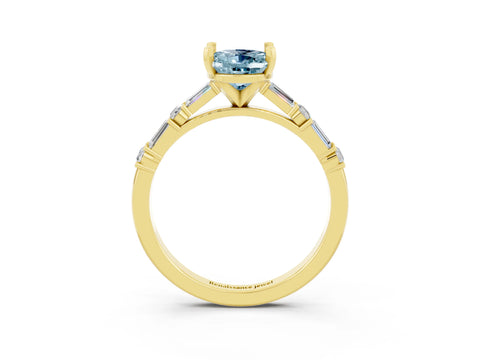 Yellow gold Oval Cut Aquamarine Solitaire with Side Baguettes and Channel Set Band_3