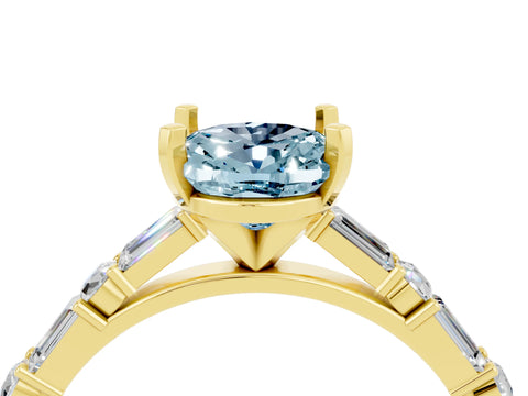 Yellow gold Oval Cut Aquamarine Solitaire with Side Baguettes and Channel Set Band_4