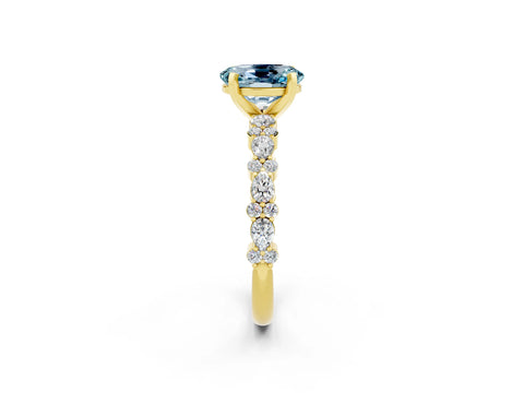 Yellow gold Oval Cut Aquamarine Solitaire with Side Stones, Pave Band, Four-Prong Setting_26