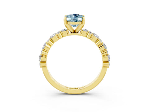 Yellow gold Oval Cut Aquamarine Solitaire with Side Stones, Pave Band, Four-Prong Setting_27