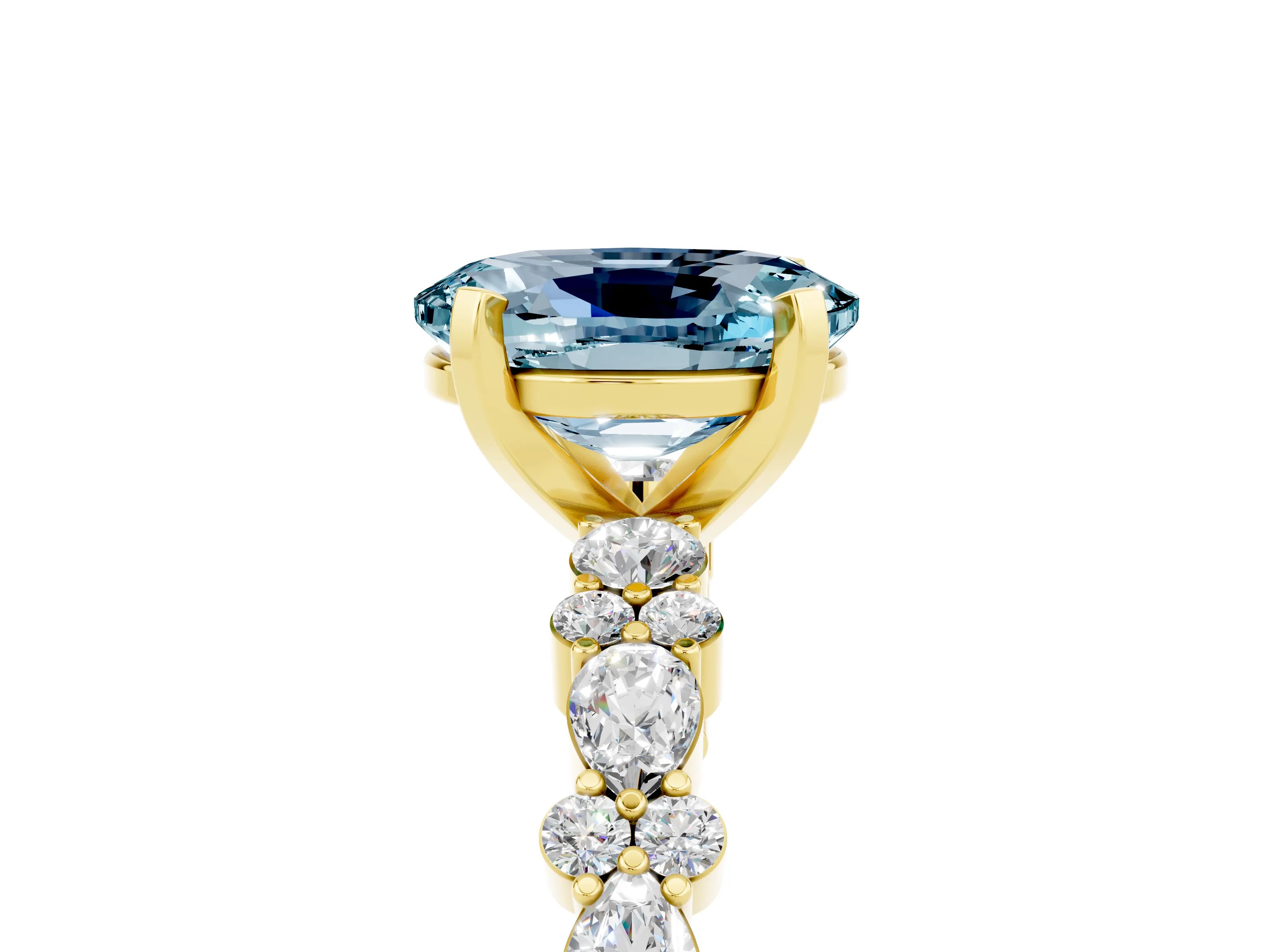 Yellow gold Oval Cut Aquamarine Solitaire with Side Stones, Pave Band, Four-Prong Setting_29