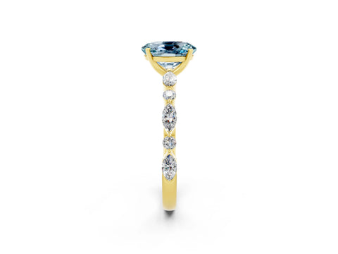 Yellow gold Oval Cut Aquamarine Solitaire with Side Stones on a Pavé Band and Four-Prong Setting_2