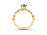 Yellow gold Oval Cut Aquamarine Solitaire with Side Stones on a Pavé Band and Four-Prong Setting_3