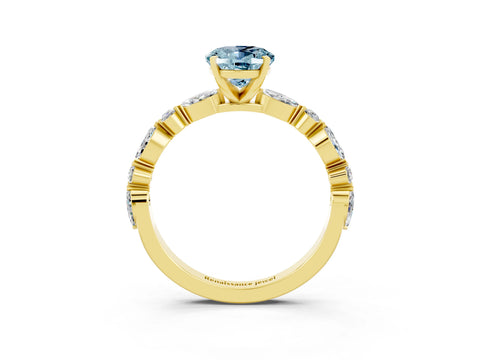 Yellow gold Oval Cut Aquamarine Solitaire with Side Stones on a Pavé Band and Four-Prong Setting_3