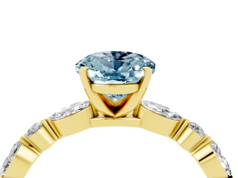 Yellow gold Oval Cut Aquamarine Solitaire with Side Stones on a Pavé Band and Four-Prong Setting_4