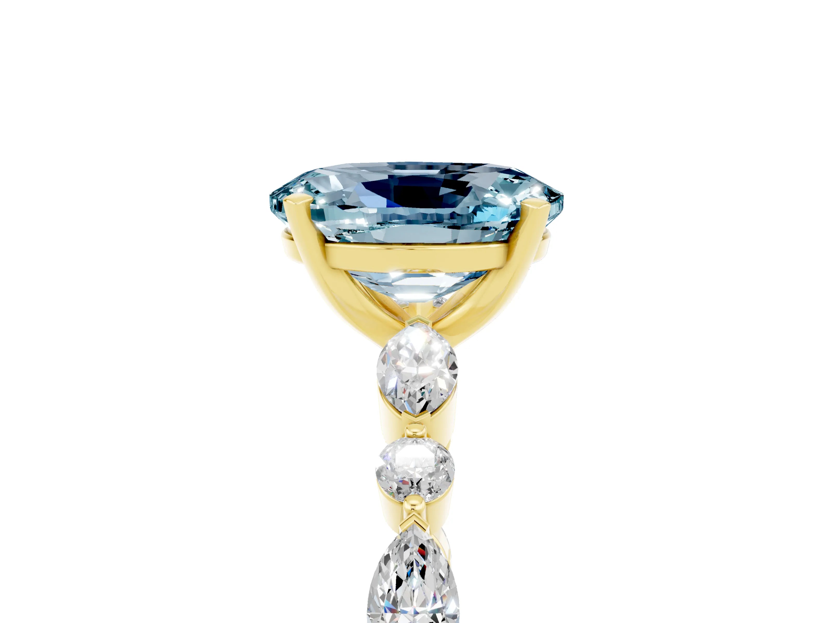 Yellow gold Oval Cut Aquamarine Solitaire with Side Stones on a Pavé Band and Four-Prong Setting_5