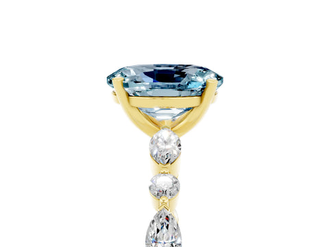 Yellow gold Oval Cut Aquamarine Solitaire with Side Stones on a Pavé Band and Four-Prong Setting_5