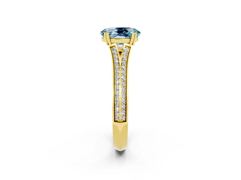 Yellow gold Oval Cut Aquamarine Split Shank Engagement Ring with Pavé Band_2
