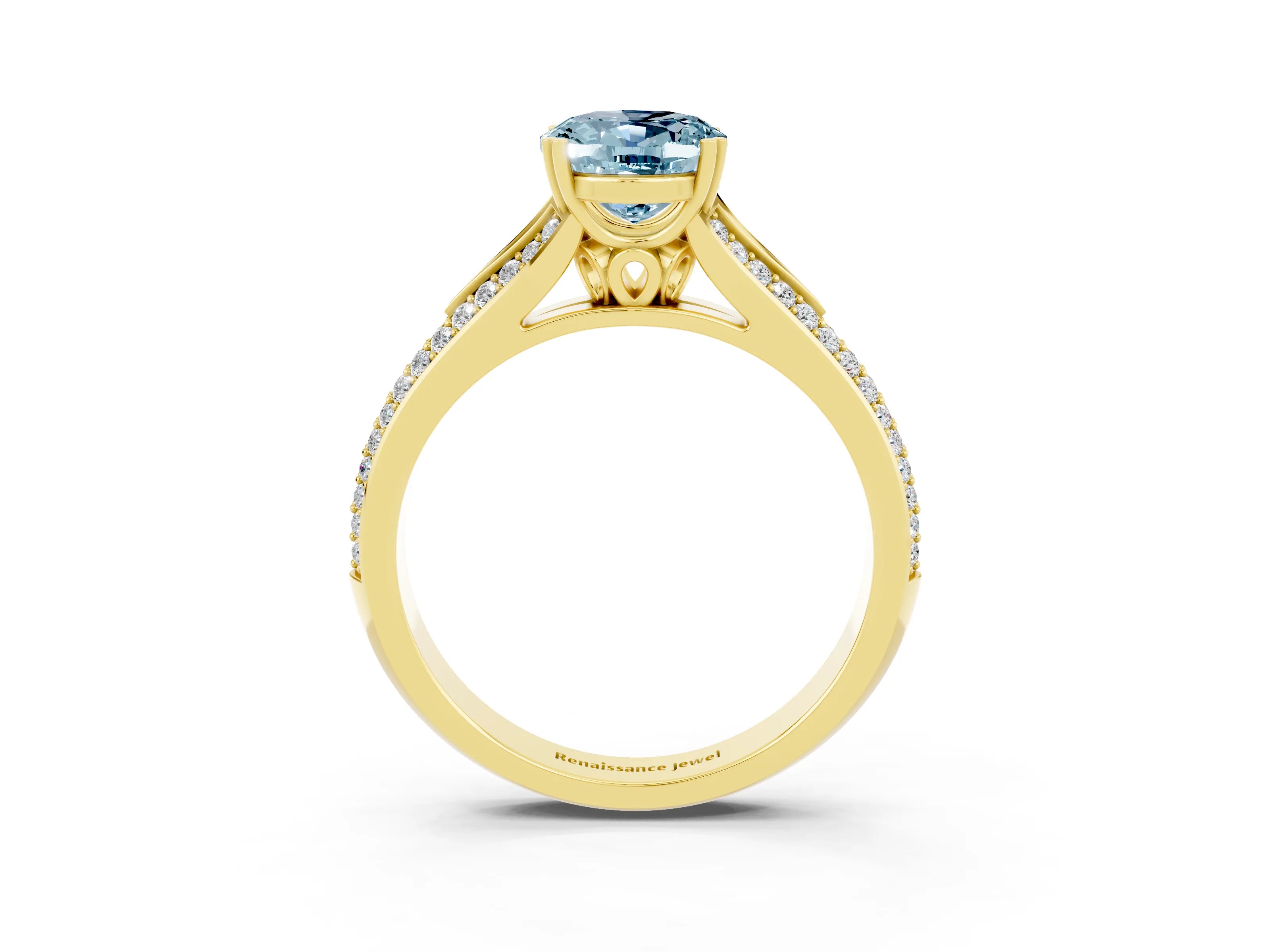 Yellow gold Oval Cut Aquamarine Split Shank Engagement Ring with Pavé Band_3