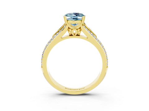 Yellow gold Oval Cut Aquamarine Split Shank Engagement Ring with Pavé Band_3