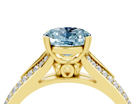 Yellow gold Oval Cut Aquamarine Split Shank Engagement Ring with Pavé Band_4