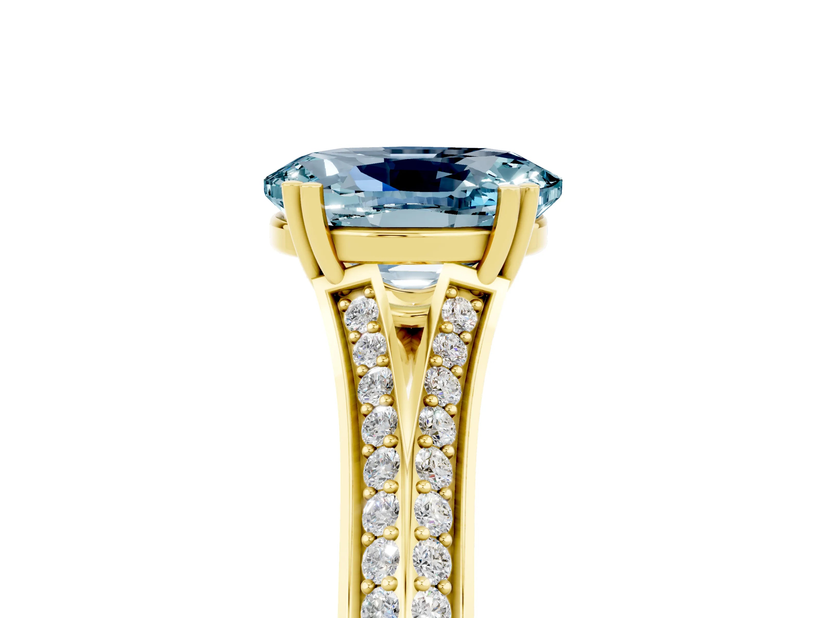 Yellow gold Oval Cut Aquamarine Split Shank Engagement Ring with Pavé Band_5