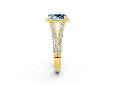 Yellow gold Oval Cut Aquamarine Split Shank Halo Ring with Four-Prong Setting_14