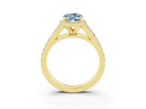 Yellow gold Oval Cut Aquamarine Split Shank Halo Ring with Four-Prong Setting_15