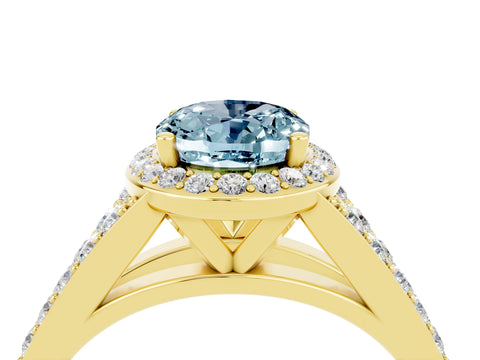 Yellow gold Oval Cut Aquamarine Split Shank Halo Ring with Four-Prong Setting_16