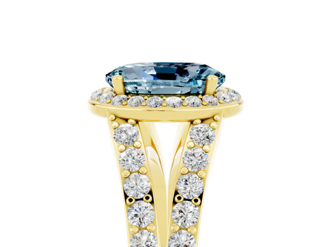 Yellow gold Oval Cut Aquamarine Split Shank Halo Ring with Four-Prong Setting_17