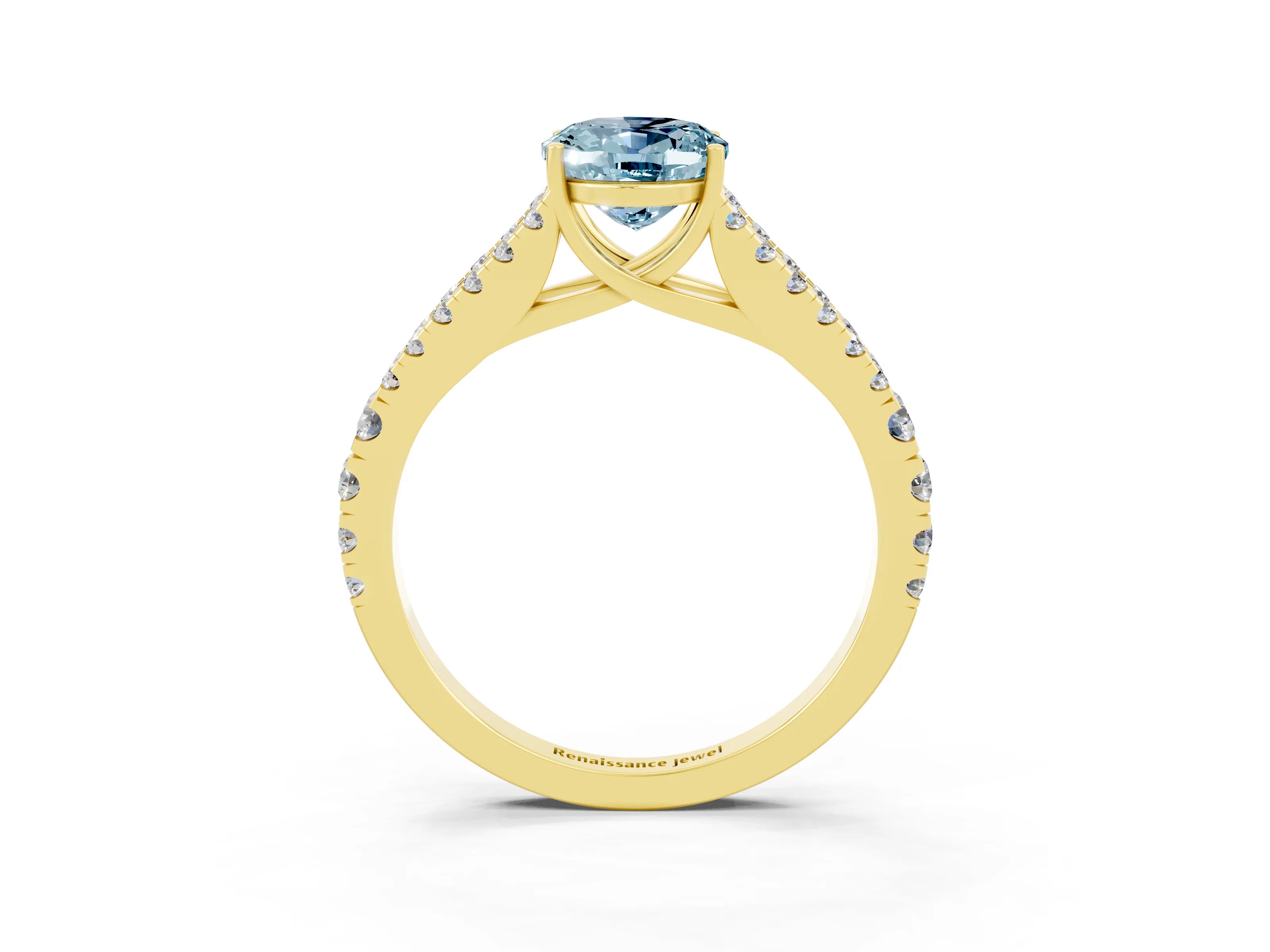 Yellow gold Oval Cut Aquamarine Split Shank Pavé Engagement Ring with Four-Prong Setting_15