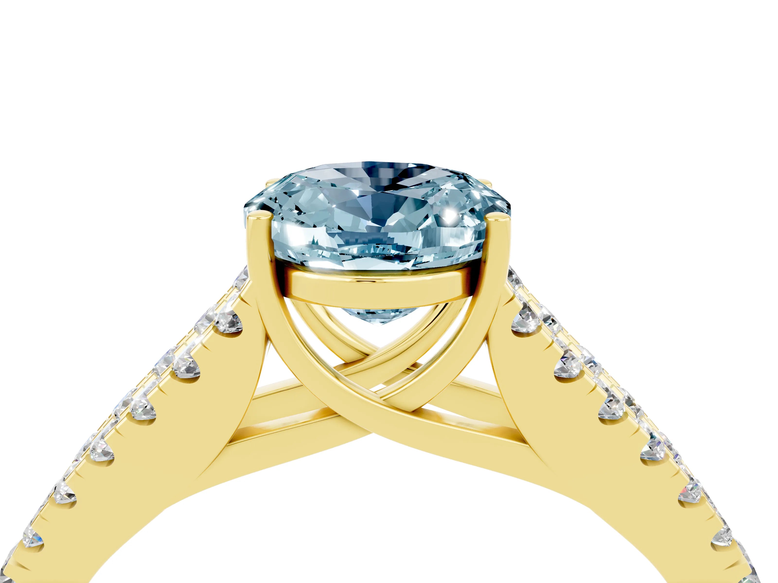 Yellow gold Oval Cut Aquamarine Split Shank Pavé Engagement Ring with Four-Prong Setting_16