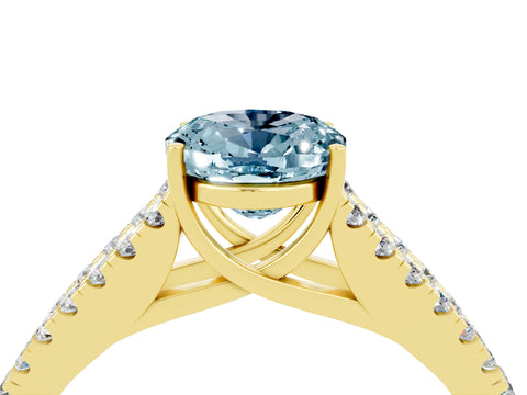 Yellow gold Oval Cut Aquamarine Split Shank Pavé Engagement Ring with Four-Prong Setting_16